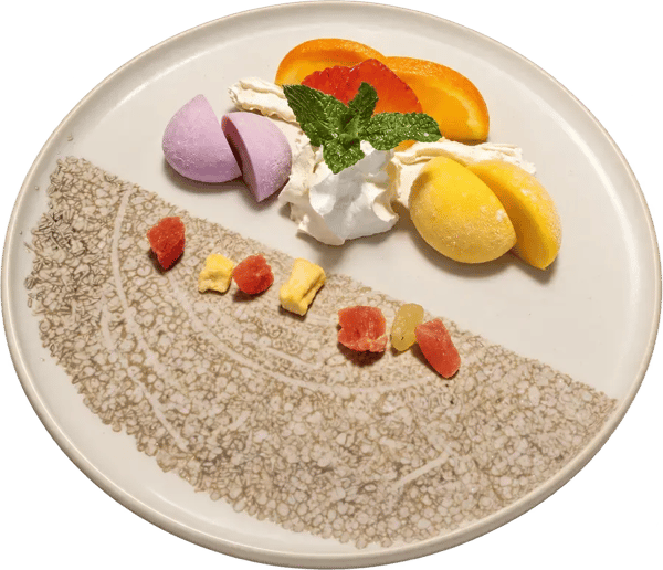 Talíř s barevnými mochi a citrusy